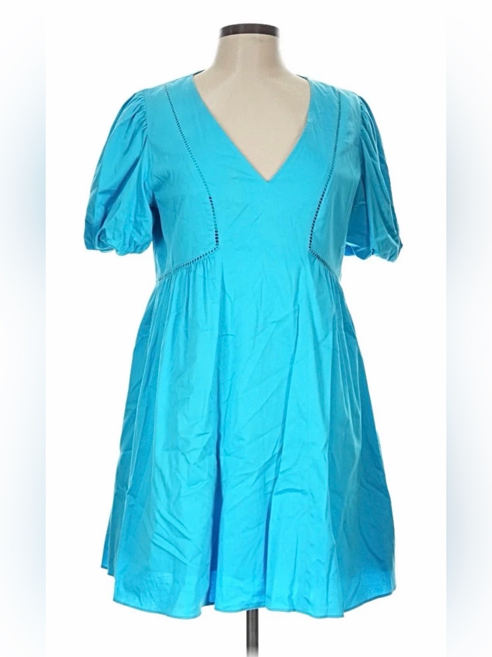 Alden Adair V-Neck Puff Sleeve Mini Dress in Bright Turquoise